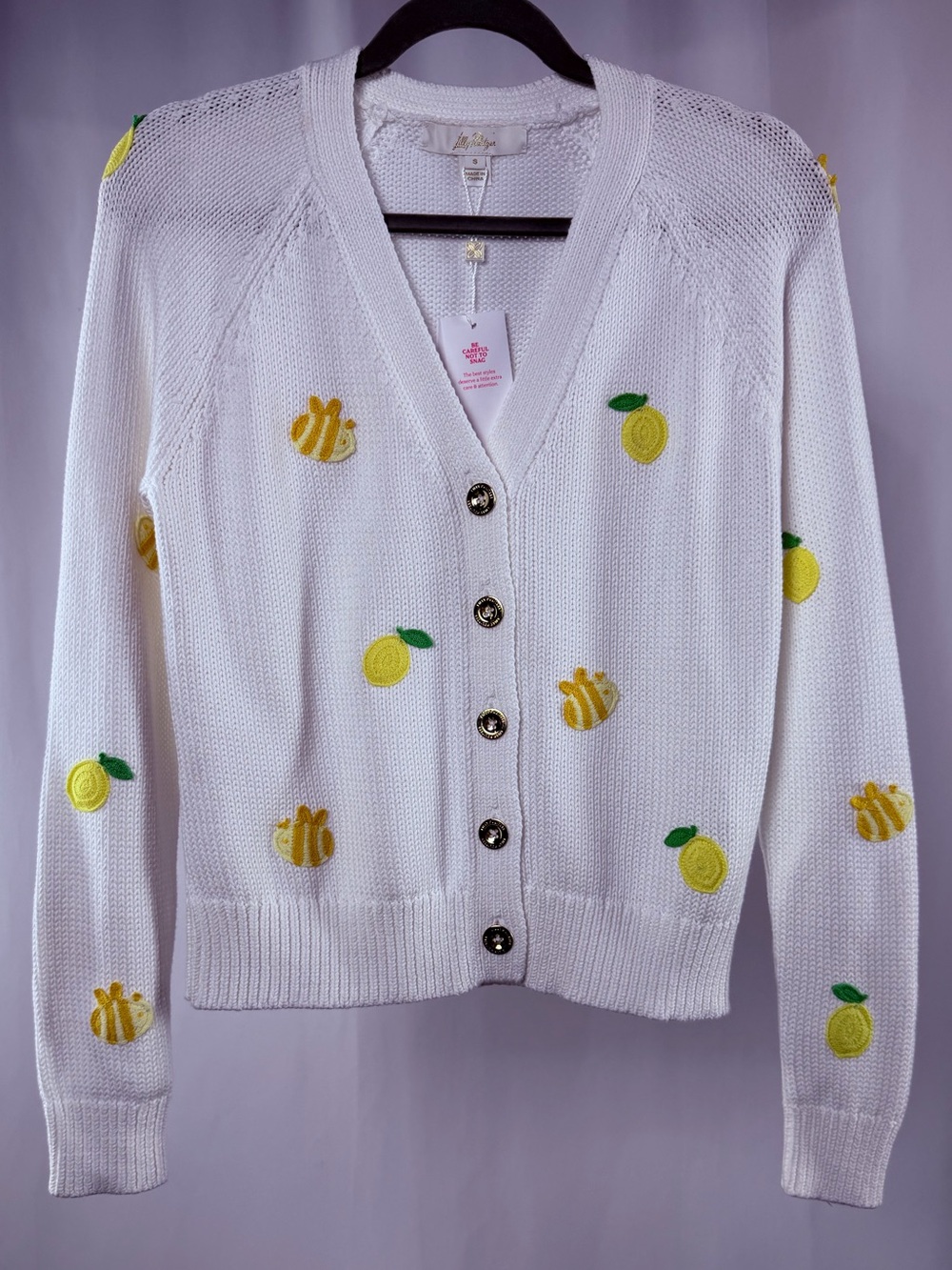 NWT Lilly Pulitzer Tippery Cardigan in Resort White Bee Sweet Embroidery Small - Picture 2 of 10